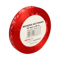 Wstążka satynowa 12mmx22m z motywem świąt/choinki czerwona Brewis