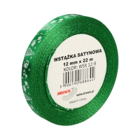 Wstążka satynowa 12mmx22m z motywem świąt/choinki zielona Brewis