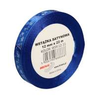 Wstążka satynowa 12mmx22m z motywem świąt/choinki niebieska Brewis