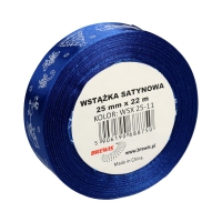Wstążka satynowa 25mmx22m z motywem świąt/ choinki niebieska Brewis