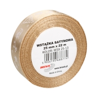 Wstążka satynowa 25mmx22m z motywem świąt/ choinki beżowa Brewis
