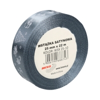 Wstążka satynowa 25mmx22m z motywem świąt/ choinki szara Brewis