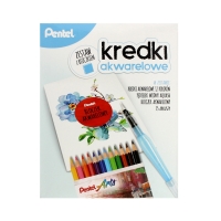 Zestaw kredki akwarelowe 12kol. + pędzelek + bloczek akwarelowy Pentel