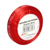 Wstążka satynowa 12mmx22m śnieżynki biało-czerwone Brewis