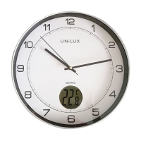 Zegar ścienny srebrny Tempus + termometr Unilux