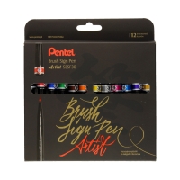 Pisaki artystyczne 12kol Artist Brush Sign Pen Pentel SESF30C-ST12PL
