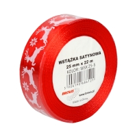Wstążka satynowa 25mmx22m renifer biało/czerwona Brewis