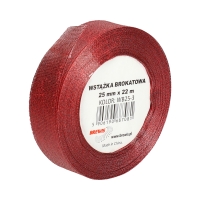 Wstążka dekoracyjna brokatowa 25mm czerwona Brewis WB25-3