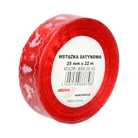 Wstążka satynowa 25mmx22m moyw święta czerwono/biała Brewis