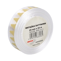 Wstążka satynowa 25mmx22m choinki biało/czerwone Brewis