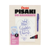 Zestaw do kaligrafii Touch Brush Pen 4kol Dark + książka Pentel
