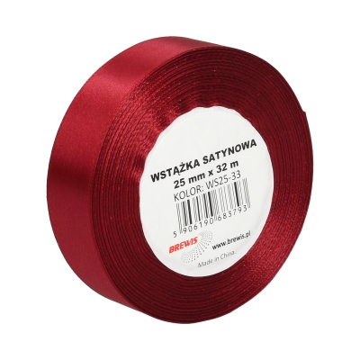Wstążka dekoracyjna satynowa 25mm/32m ciemnoczerwona