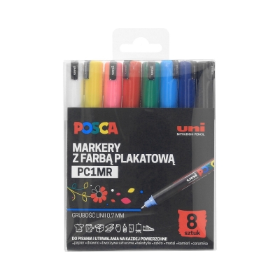 Marker plakatowy 0.7mm 8kol okrągły Posca PC-1MR