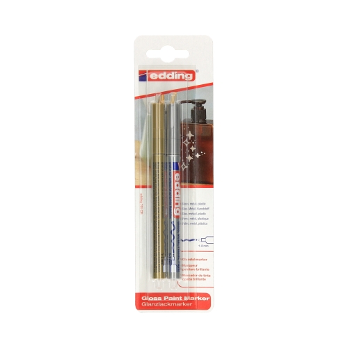Marker olejowy 1.0-2.0mm 2kol. - złoty/srebrny blister Edding 751
