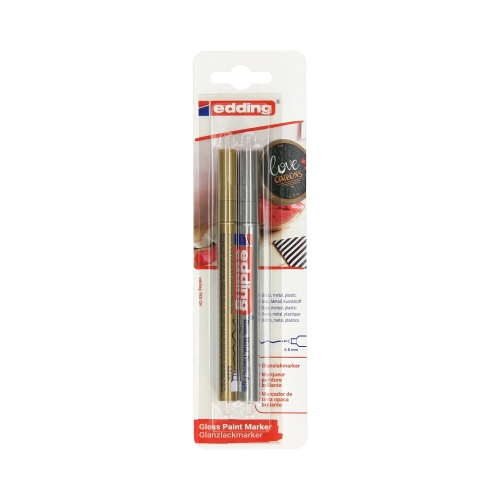 Marker olejowy 0.8mm 2kol. - złoty/srebrny blister Edding 780