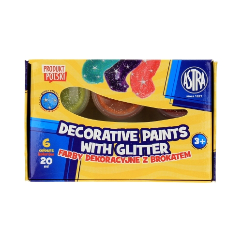 Farby dekoracyjne 6kol 20ml z brokatem Astra 301124002