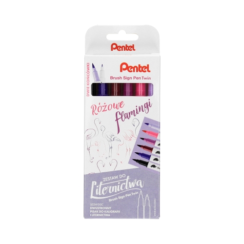 Pisak dwustronny (6) Różowe Flamingi Brush Sign Pentel SESW30C