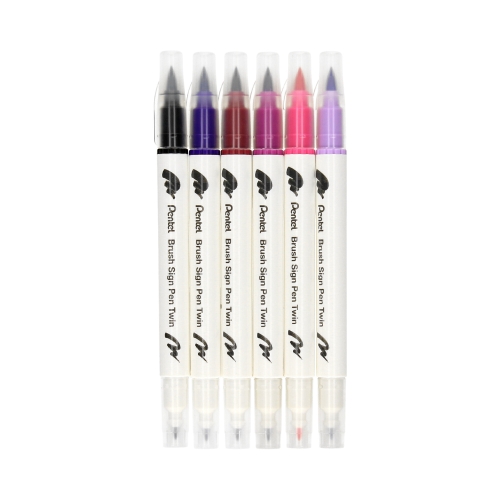 Pisak dwustronny (6) Różowe Flamingi Brush Sign Pentel SESW30C