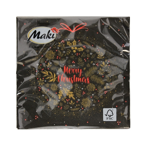 Serwetki 33x33 3w Merry Xmas Bauble on Black 026101 (20)