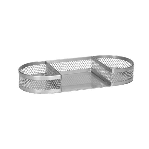 Pojemnik na biurko srebrny metal zaokrąglony Tetis BV516-S