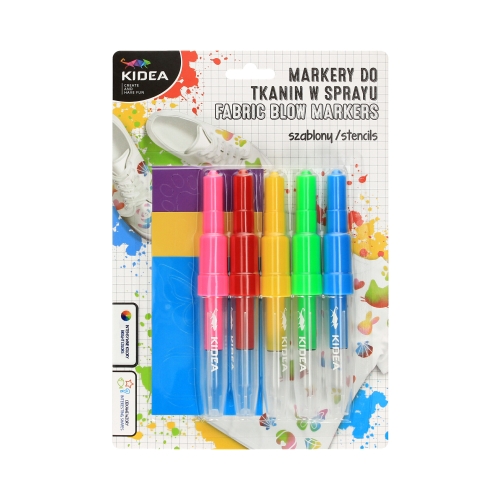 Marker do tkanin w sprayu 5kol + szablony Zwierzaki Kidea