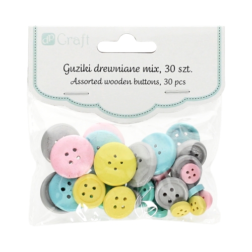 Guziki drewniane mix pastelowy (30)