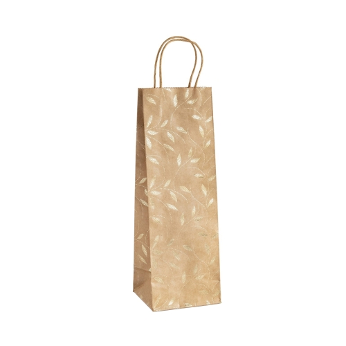 Torebki ozdobne papierowe 35x10x12 złote liście Kraft  - 5szt.