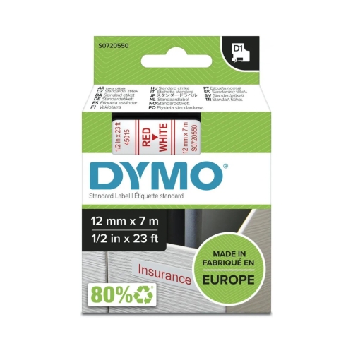 Taśma 12mmx7m czerwonobiała Dymo 45015
