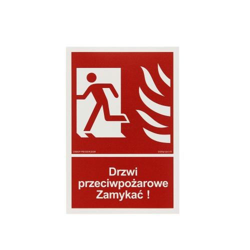 Znak Drzwi przeciwpożarowe Zamykać! kier/lewo 100x148 FN BB011