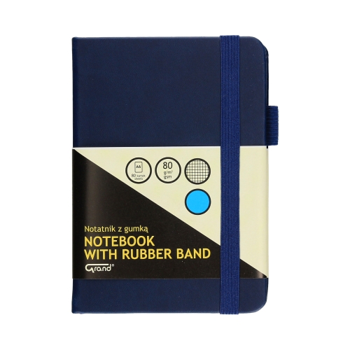 Notatnik A6/80 kratka granatowy z gumką Grand