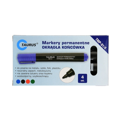 Marker permanentny 1.0-3.0mm 4kol okrągły Taurus TMP-01/4