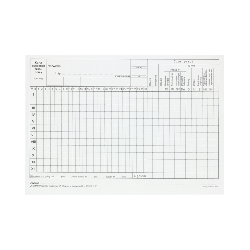 Karta ewidencji obecności pracy A5 OS-227