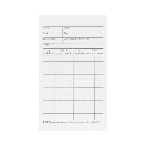 Karta książki B-170