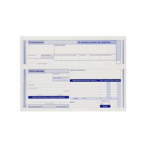 Pokwitowanie naprawy sprzętu MP 600-3