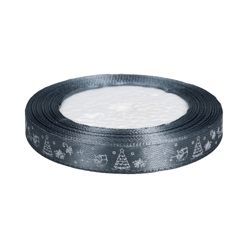 Wstążka satynowa 12mmx22m z motywem świąt/choinki szara Brewis