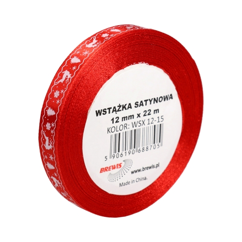 Wstążka satynowa 12mmx22m renifer czerwona Brewis