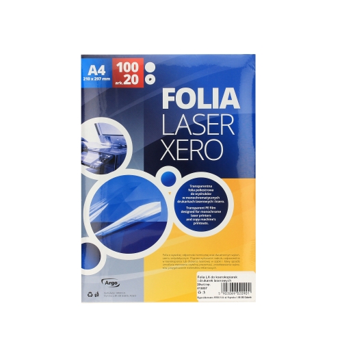 Folia do drukarek laserowych A4 przezroczysta Argo - 20 ark.
