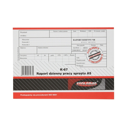 Raport dzienny pracy sprzętu Stolgraf K67