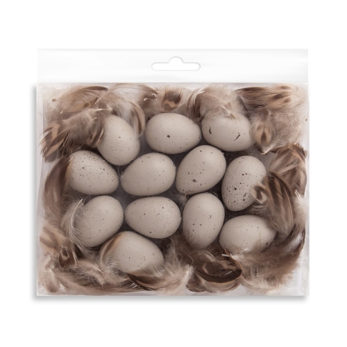 Jajka przepiórcze z piórkami beżowe