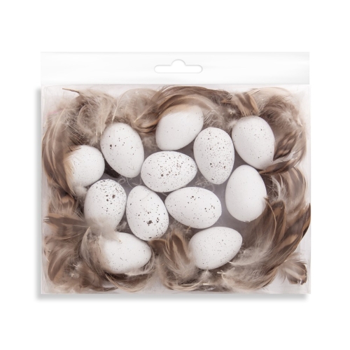 Jajka przepiórcze z piórkami białe