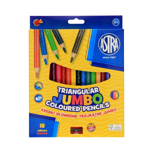 Kredki ołówkowe 18kol trójkątne Jumbo Astra