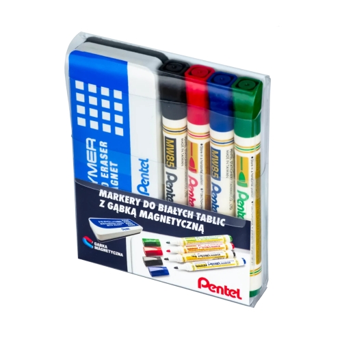 Marker do tablic 1.9mm 4kol+gąbka magnetyczna Pentel
