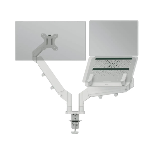 Ramię do monitora i laptopa podwójne jasnoszare Ergo Leitz