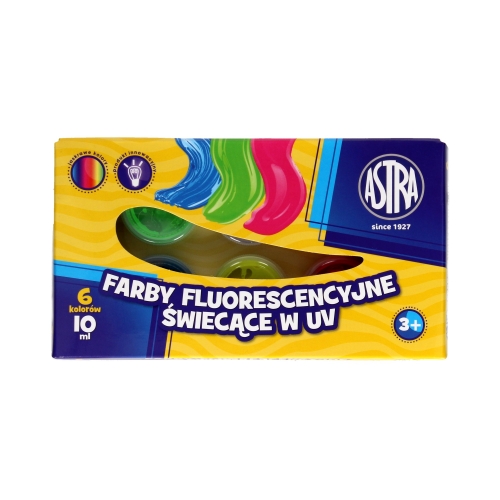 Farby plakatowe 6kol 10ml fluorescencyjne świecące w UV Astra