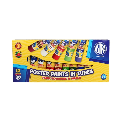 Farby plakatowe 12kol w tubce 30ml Astra