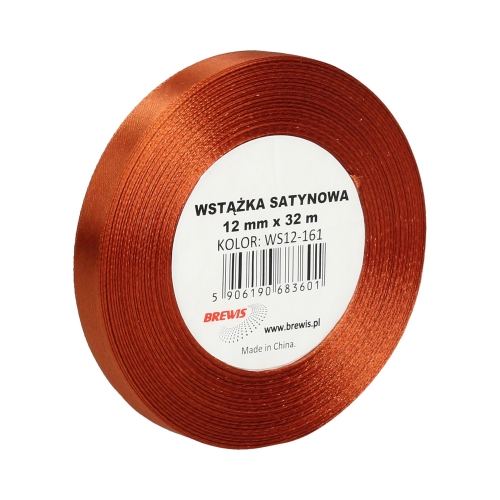 Wstążka dekoracyjna satynowa 12mm/32m miedziana Brewis 161