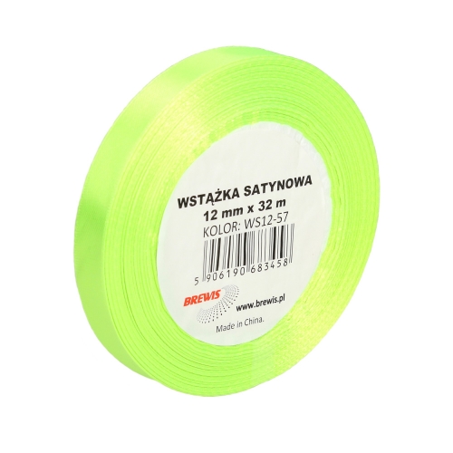 Wstążka dekoracyjna satynowa 12mmx32m jasnozielona Brewis 57