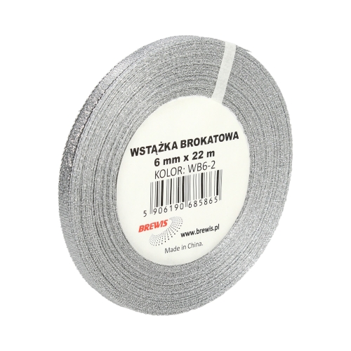 Wstążka dekoracyjna brokatowa 6mm srebrna Brewis WB6-2