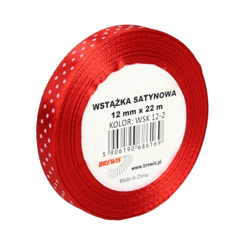Wstążka dekoracyjna kropki 12mmx22m czerwona Brewis