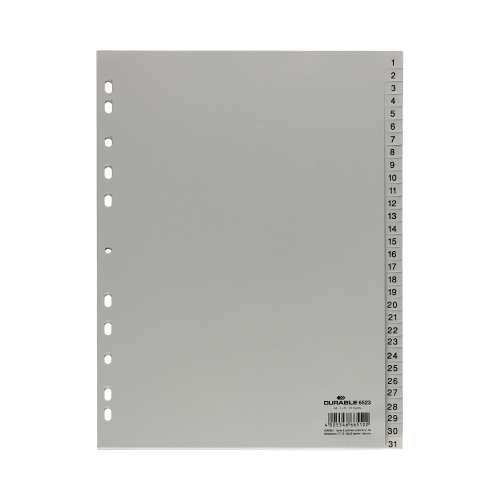 Przekładki PP A4 1-31 szare Durable 6523